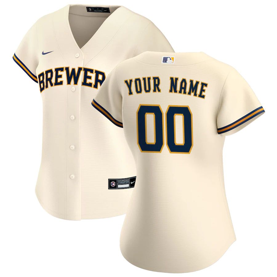 Womens Milwaukee Brewers Nike Cream Home Replica Custom MLB Jerseys->customized mlb jersey->Custom Jersey
